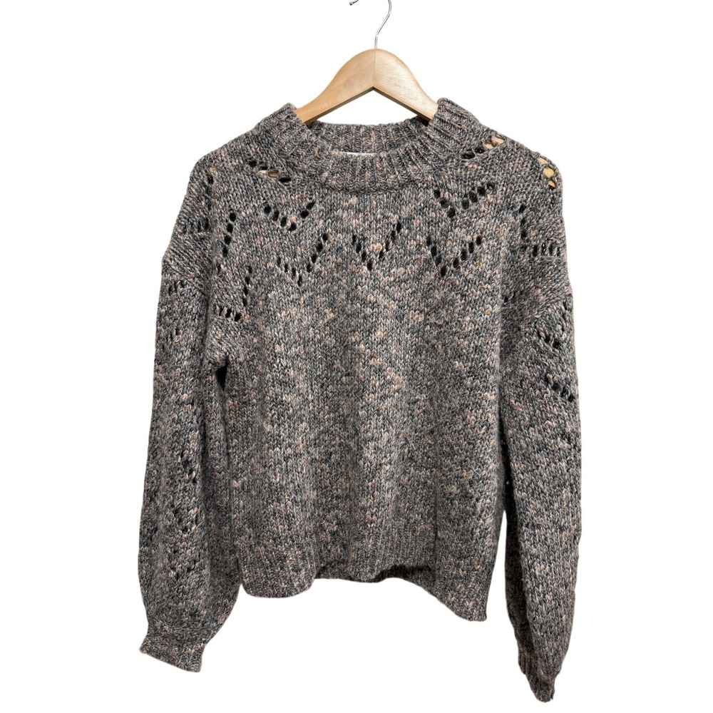 Madewell Womens Chunky Pointelle Chevron Knit Sweater Marled Grey AD049 Small